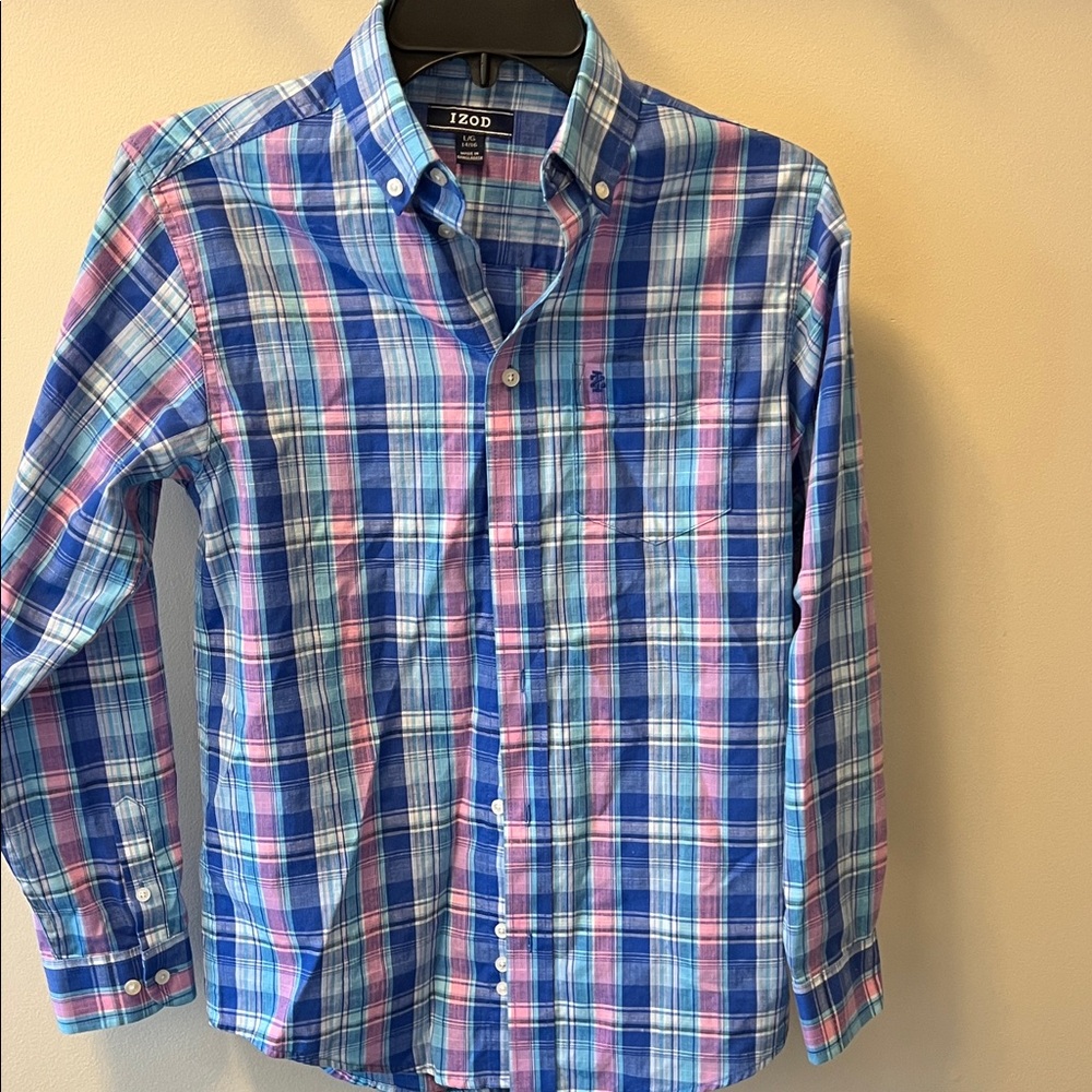 Izod Blue and Pink Plaid Button-Down Shirt